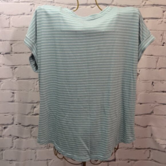 Maurice's Short Sleeve Green & White Striped Top, NWT - Picture 2 of 4